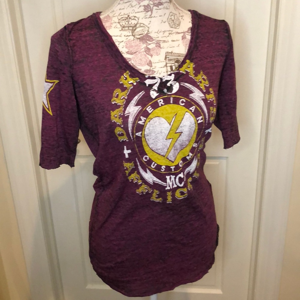 Affliction 3/4 sleeve shirt maroon MEDIUM